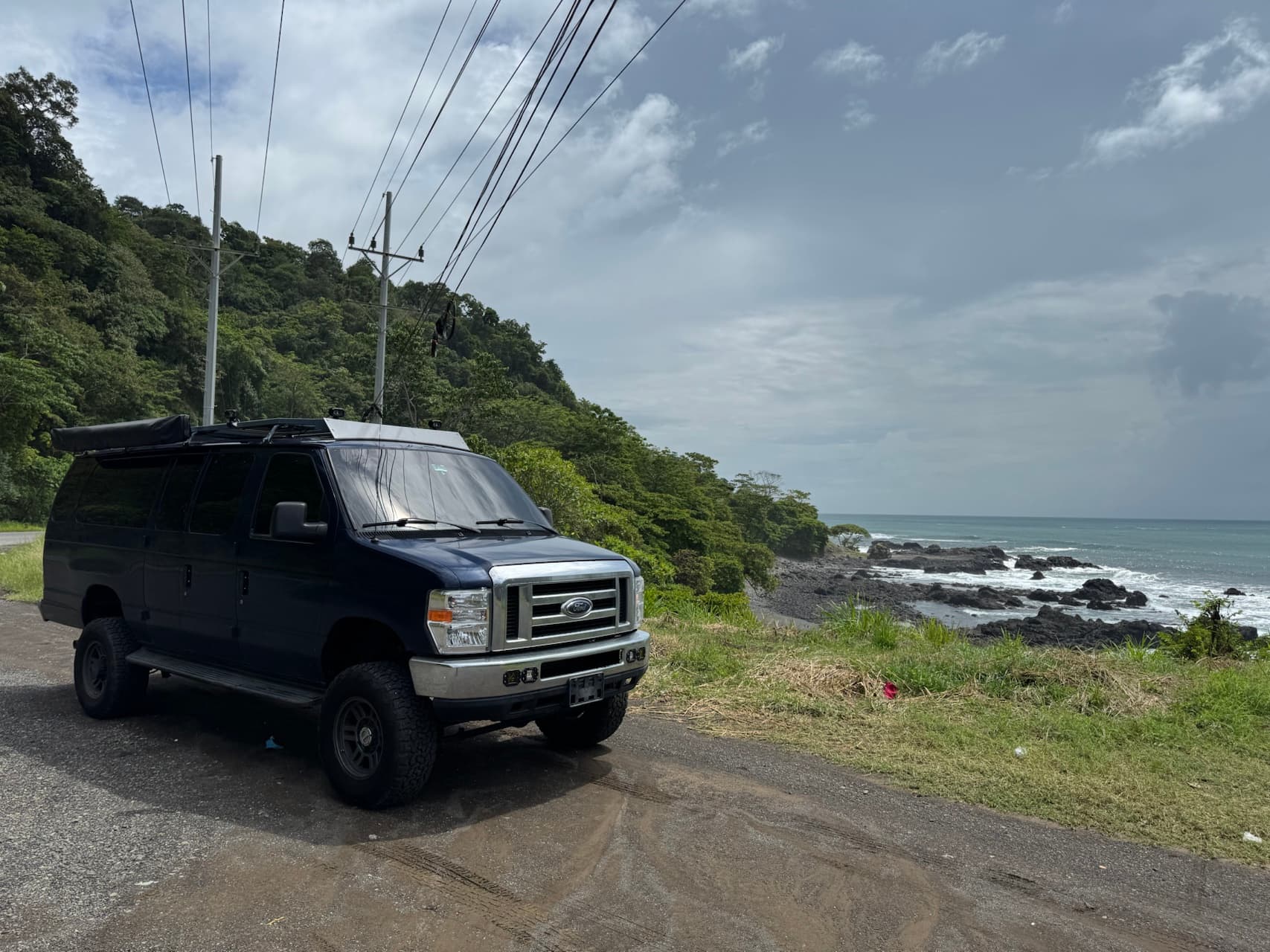 Adventure van on coastal road